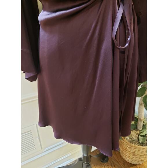 Banana Republic Sheath Dress Womens XS Purple Midi Satin Long Sleeve Tie Waist - Picture 13 of 15